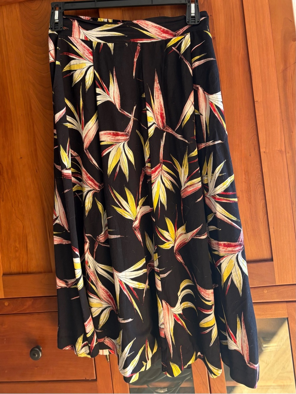 State Black Tropical Print A-Line Midi Skirt - Yellow & Pink Floral